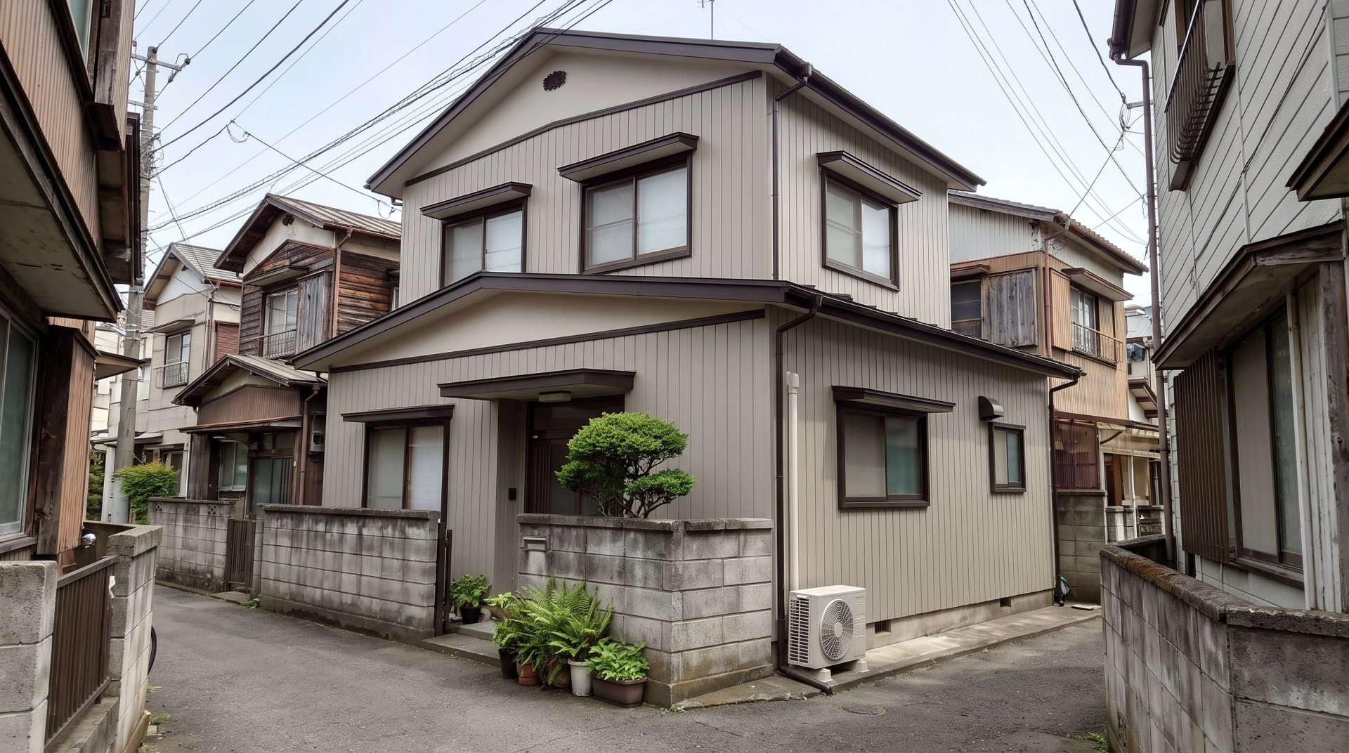 塗り替えを終えた、住宅が近くに並ぶ道ぞいの家（イメージ）